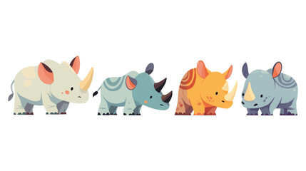 Colorful Cartoon Rhinoceros Family Illustration isolated