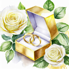 Namalowane złote obrączki ślubne zaproszenie dekoracja - obrazy, fototapety, plakaty