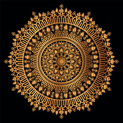 golden mandala design with a black background