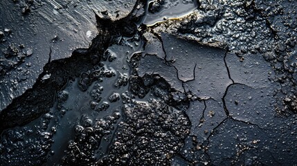 Background of gasoline in a puddle. Top view. AI generative. - obrazy, fototapety, plakaty