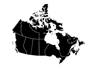 Mapa negro de Canadá en fondo blanco.