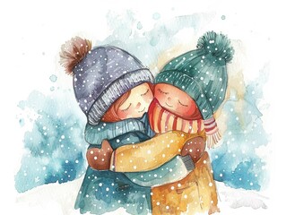 Winter friends sharing warmth