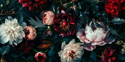 Stickers Bloemenwinkel Nostalgia vintage arrangement top view of new vintage arrangement bouquet flowers classic style design floral background.  © Nokhoog