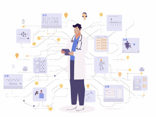 telemedicine consultation privacy , security, collaboration in medicine illustrated