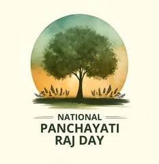 National panchayati raj day illustration with a large tree in watercolor style. - obrazy, fototapety, plakaty