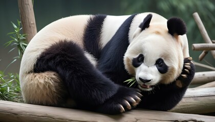 A-Giant-Panda-Grooming-Its-Fur-With-Care-Upscaled