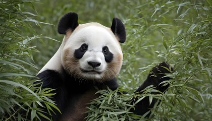 A-Giant-Panda-Peeking-Out-From-A-Bushy-Thicket-