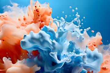 white blue creamy milky splash floating liquid painting mix ink bright abstract background - obrazy, fototapety, plakaty