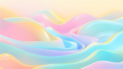 Fototapeta premium Abstract background with waves. A pastel rainbow flowing like a river through a minimalist landscape, with liquified curves creating a serene path.