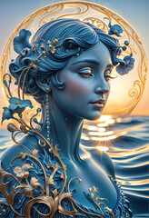 A Painting of an Oceanic Enigma: An Art Nouveau Blue Glaucus, a Delicate Dancer with a Venomous Secret.