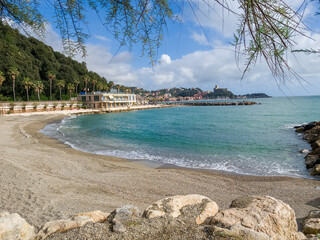 Coastline at the beautiful village San Terenzo, Liguria, Italy.