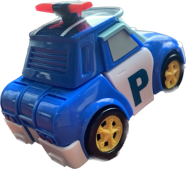 Toy plastic Blue police Car with p letter isolated background