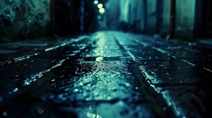 Solitary Souls Adrift in the Rain-Soaked Shadows of a Forgotten Urban Labyrinth - obrazy, fototapety, plakaty