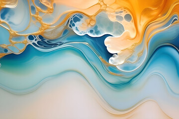 blue white golden color Abstract luxury abstract fluid waves art painting in ink technique Tender and dreamy  Mixture of colors with transparent liquid and golden swirls wallpaper.
