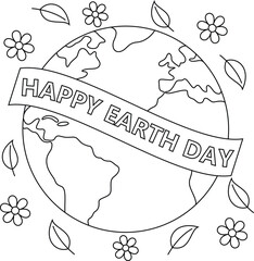 Cute Happy Earth Day coloring page, vector printable worksheets for preschool. - obrazy, fototapety, plakaty