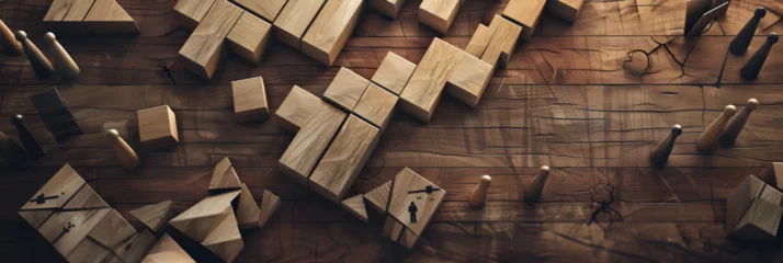 Tuinposter Wooden blocks hand organizing achievement progress cubes background © Nabeel