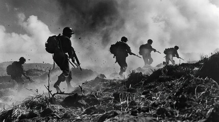 WWII scene in Iwo Jima. Generative AI