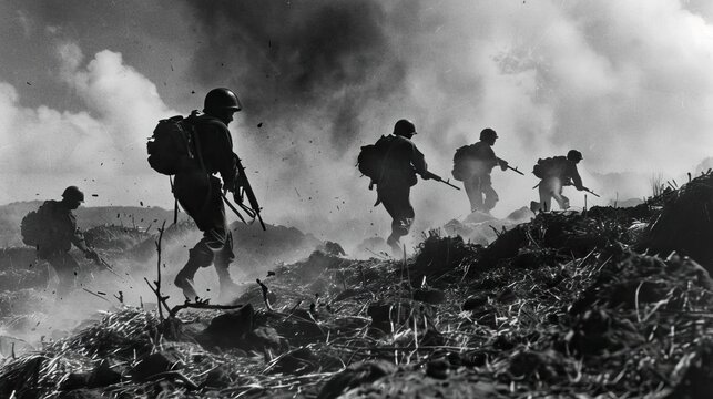 WWII scene in Iwo Jima. Generative AI