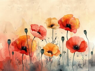 Watercolor Minimalist Poppy Designs Highlighting Bold Colors and Gentle Forms