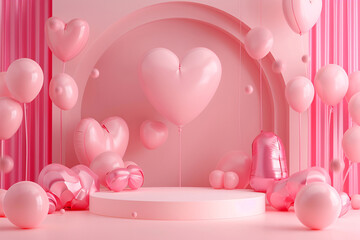 3D background simulation scene product display stand creative picture, Valentine's Day concept illustration
