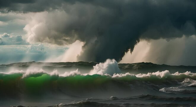 Dark Huge Cloud with Rain Over the ocean, Sky Black Storm Cloud Motion Big Stormy Rain Day Thunderclouds Dancing Panorama Horizon Blue Cloud Moving Oxygen Storm Giant Tornado