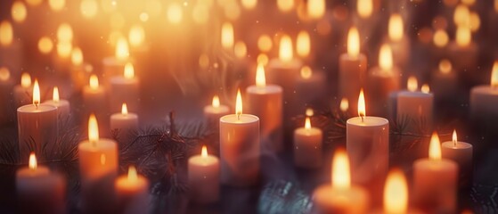 A mass of little candles in a desaturated, muted tone, arranged greatly. - obrazy, fototapety, plakaty