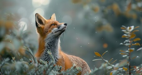 Photography, zooming out to showcase the full view of the forest. Little fox Lino stood high, gazing into the distance as if pondering something