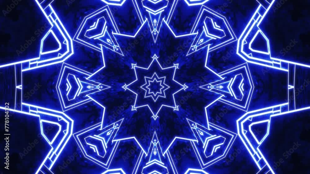 Wall mural Blue and white abstract pattern with star. Kaleidoscope VJ loop.