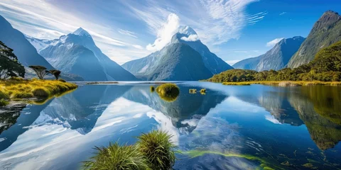 Foto op Canvas the stunning island landscape. clear sky, river, and mountain © Image