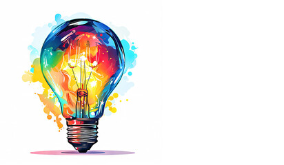Rainbow Watercolor Creative Bulb isolated on White Background