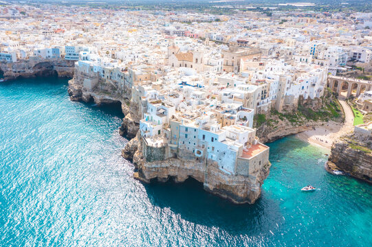 Polignano a Mare town, Puglia region, Italy, Europe. Aerial view
