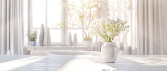White table with a blurry background and a home background