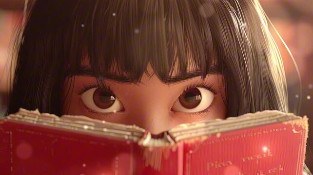 3D illustration of a girl reading a book for book day	