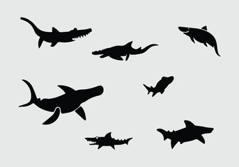 minimal stylish black Crocodile Shark icon illustration design