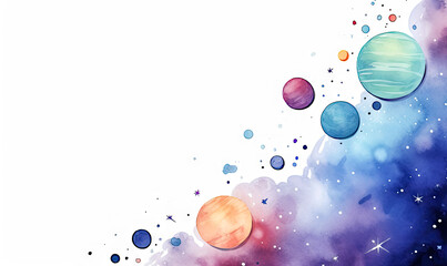 Watercolor Space Galaxy Theme Planets Background Design with Copy Space
