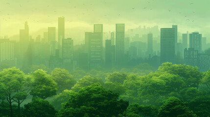 green city landscape background illustration, low carbon sustainable city conceptual.  - obrazy, fototapety, plakaty
