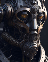 Wood and Metal Robot Portrait, Artistic Technological Fusion, Generative AI