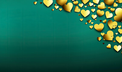 Abstract Gold and Green Hearts Background, Luxury Romantic Backdrop