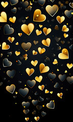 Abstract Gold and Black Hearts Background, Luxury Romantic Backdrop