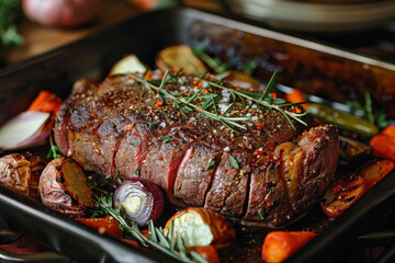 Ancient Salt-Seasoned Steak and Oven-Roasted Vegetables: A Luxurious Yet Healthy Dining Experience
