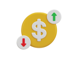 3d dollar currency value up and down and currency exchange icon 3d render