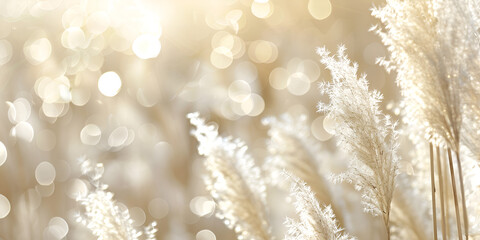 Grass Reed background with bokeh blurred lights  - obrazy, fototapety, plakaty