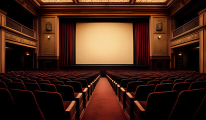 Cinema theater empty indoor. Film projection. Movie event festival show.