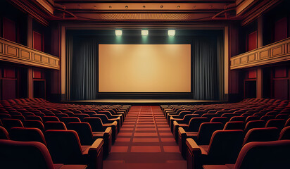 Fototapeta premium Cinema theater empty indoor. Film projection. Movie event festival show.