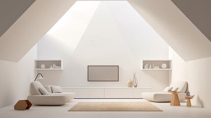 Fototapeta na wymiar A minimalist room with an aesthetically pleasing arrangement of geometric shapes and neutral tones.