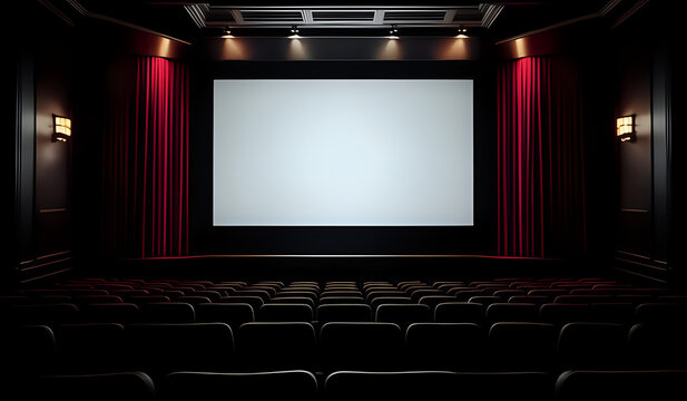Cinema theater empty indoor. Film projection. Movie event festival show.