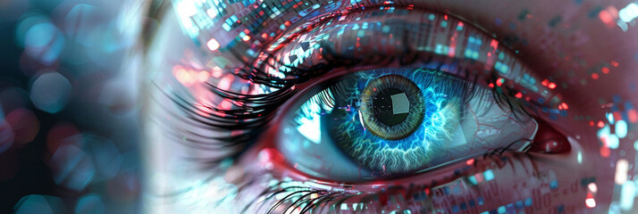 Close up of a woman's eye shimmering with glitter adding a touch of sparkle and allure - obrazy, fototapety, plakaty