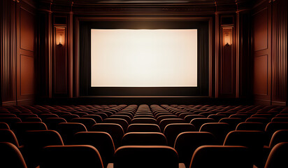 Fototapeta premium Cinema theater empty indoor. Film projection. Movie event festival show.