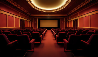 Cinema theater empty indoor. Film projection. Movie event festival show. - obrazy, fototapety, plakaty