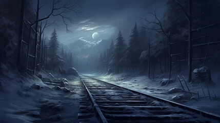 A snow-covered landscape, untouched except for the tracks of a solitary animal. - obrazy, fototapety, plakaty